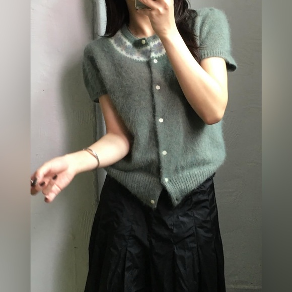 Vintage Ralph Lauren Angora Fair Isle Cardigan Sweater Button Up Rabbit Fur 90s - Picture 4 of 9